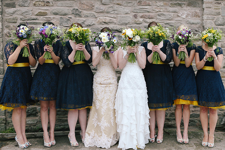 Navy Yellow Bridesmaid Dresses Petticoats Bouquets Flowers Double Twin Wedding http://www.michellehuggleston.com/