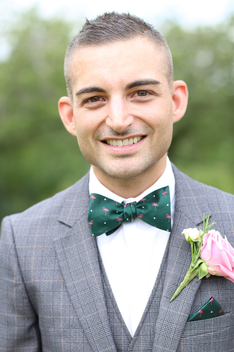 Bow Tie Flamingo Check Suit Groom Travel Garden Party Farm Marquee Wedding http://sharoncooper.co.uk/