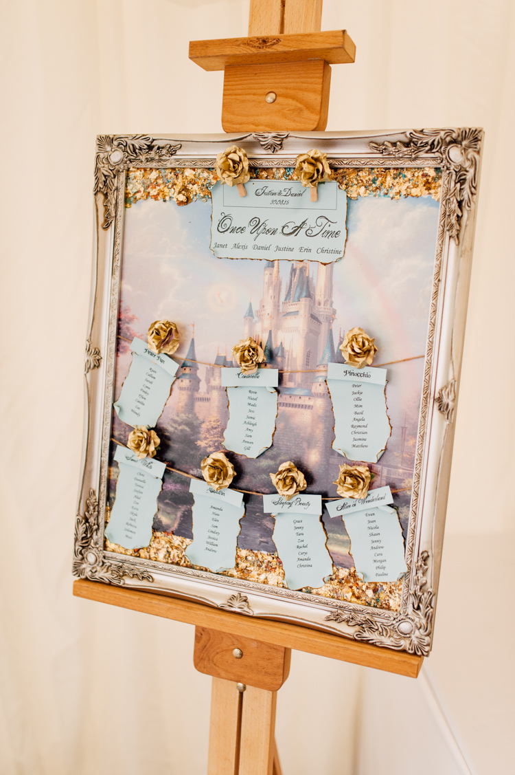 Frame Disney Seating Table Plan Chart Fairytale Whimsical Burgundy Gold Wedding http://www.victoriatyrrellphotography.com/