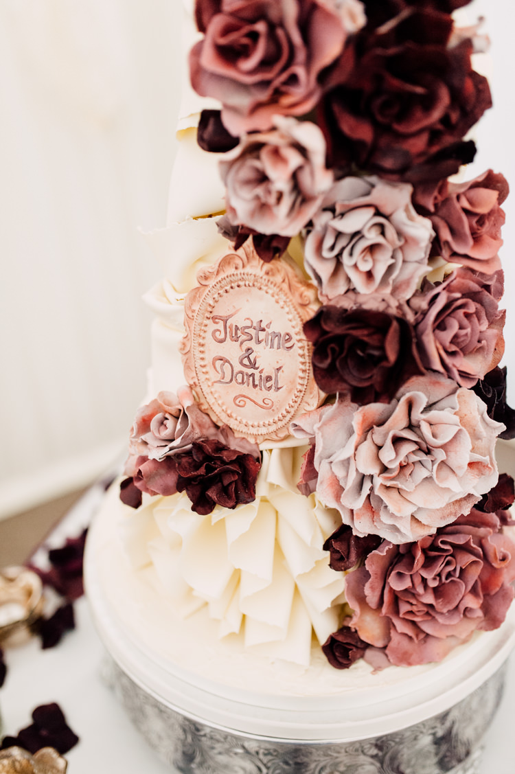 Flower Cake Opulent Dramatic Decadent Fairytale Whimsical Burgundy Gold Wedding http://www.victoriatyrrellphotography.com/
