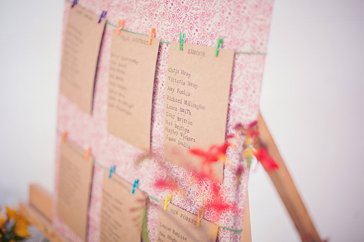 Fabric Table Seating Plan Chart Pegs Home Made Colourful Barn Wedding http://www.tireedawson.co.uk/