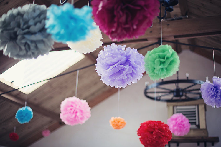 Pom Poms Home Made Colourful Barn Wedding http://www.tireedawson.co.uk/