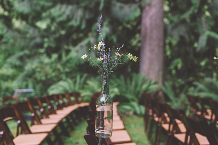 Bottle Flowers Chairs Aisle Ceremony Pew Ends Treehouse Forest Wedding Washington http://stacypaulphotography.com/