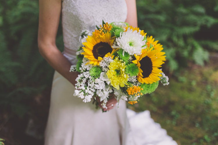 Sunflower Bouquet Yellow Green Bride Bridal Flowers Treehouse Forest Wedding Washington http://stacypaulphotography.com/