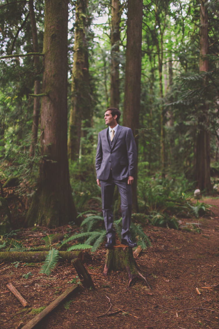 Grey Suit Groom Treehouse Forest Wedding Washington http://stacypaulphotography.com/