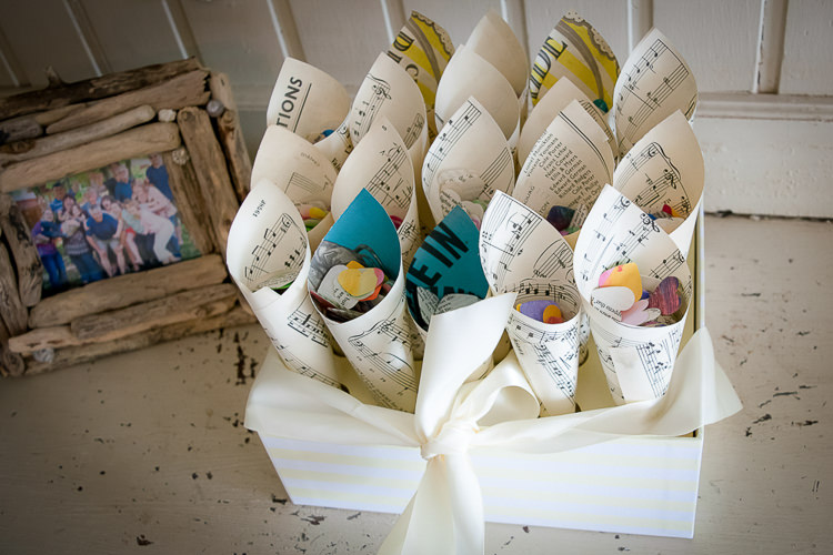 Confetti Cones Music Paper Colourful Country Barn Street Food Wedding http://www.rocksaltphotography.com/