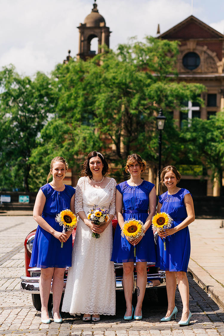 Short Blue Bridesmaid Dresses Sunflowers Crafty Book Art Gallery Wedding http://www.pauljosephphotography.co.uk/