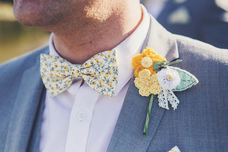 Crochet Buttonhole Pin Boutineer Groom Quirky Relaxed Yellow Country Wedding http://www.mr-and-mrs-wedding-photography.co.uk/