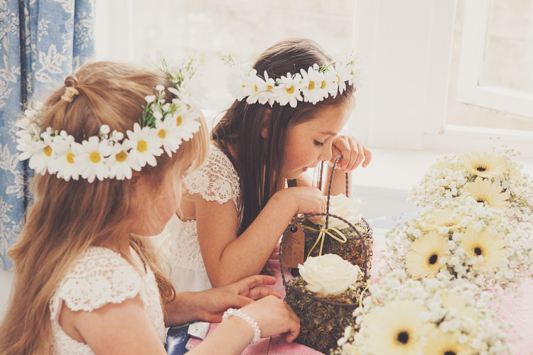 Flower Girls Daisy Crowns Quirky Relaxed Yellow Country Wedding http://www.mr-and-mrs-wedding-photography.co.uk/