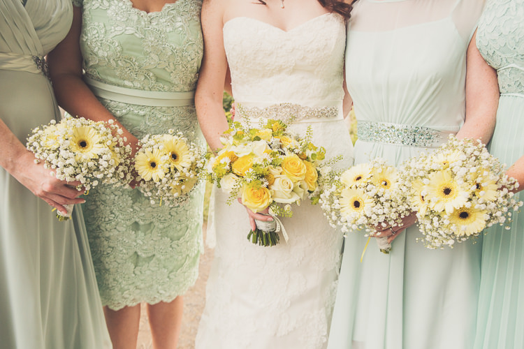 Bride Bridesmaid Bouquets Flowers Daisy Rose Gypsophila Gerbera Quirky Relaxed Yellow Country Wedding http://www.mr-and-mrs-wedding-photography.co.uk/