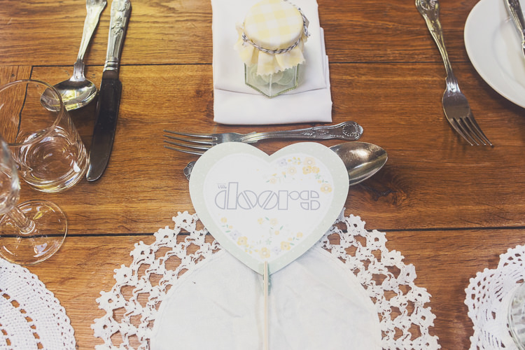 Doily Place Setting Quirky Relaxed Yellow Country Wedding http://www.mr-and-mrs-wedding-photography.co.uk/