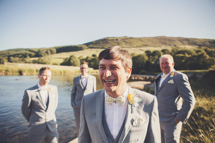 Grey Suit Bow Tie Groom Next Mrs Bowtie Quirky Relaxed Yellow Country Wedding http://www.mr-and-mrs-wedding-photography.co.uk/
