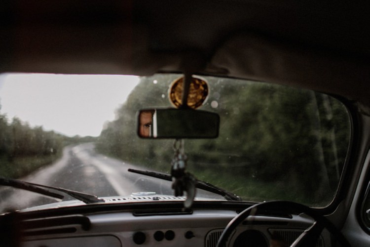 Forest Field Vintage VW Beetle Engagement http://www.beneathepines.com/