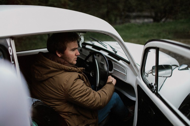 Forest Field Vintage VW Beetle Engagement http://www.beneathepines.com/