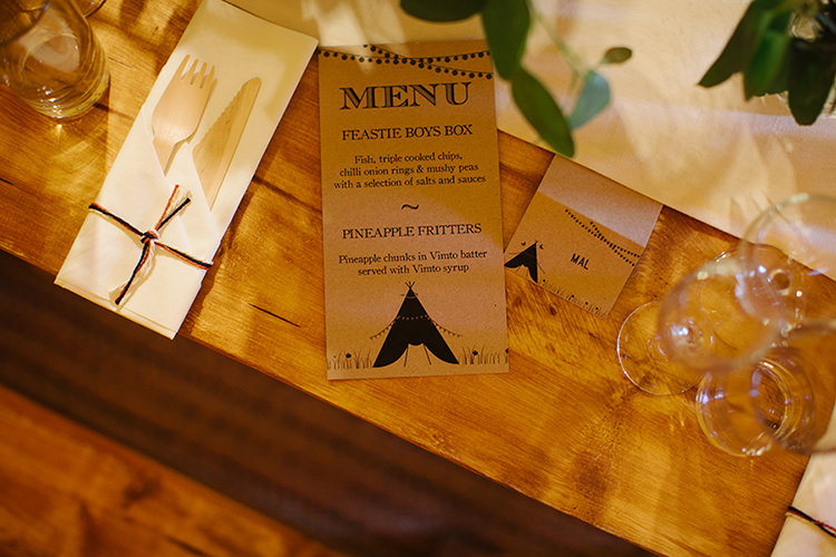 Stationery Menu Kraft Brown Paper Stylish Outdoor Tipi Wedding http://www.danhoughphoto.com/