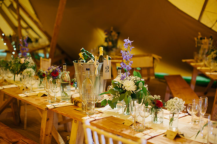 Long Tables Flowers Rustic Stylish Outdoor Tipi Wedding http://www.danhoughphoto.com/