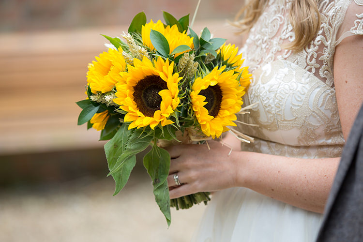 Sunflower Bouquet Flowers Bride Bridal Sage Green & Cream Homemade Knitted Wedding http://www.lucyrosephotography.com/