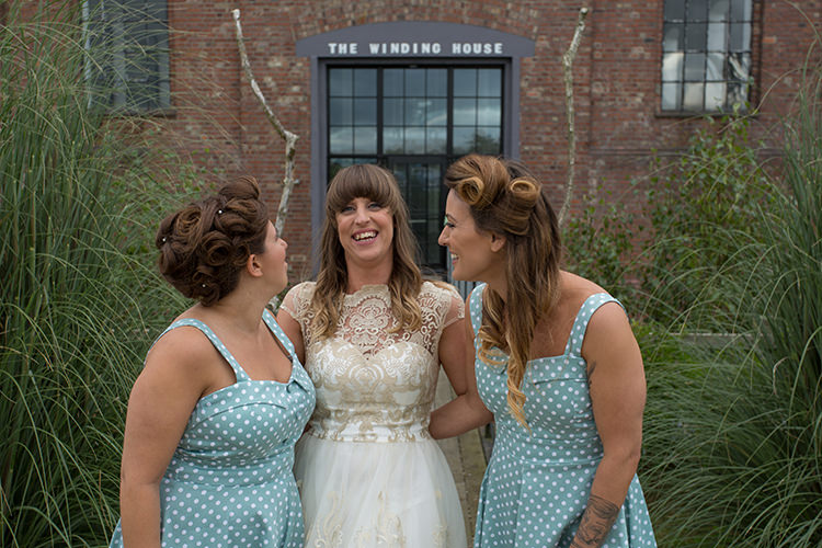 Polka Dot Bridesmaid Dresses Sage Green & Cream Homemade Knitted Wedding http://www.lucyrosephotography.com/