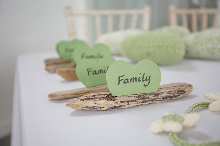 Driftwood Place Names Sage Green & Cream Homemade Knitted Wedding http://www.lucyrosephotography.com/