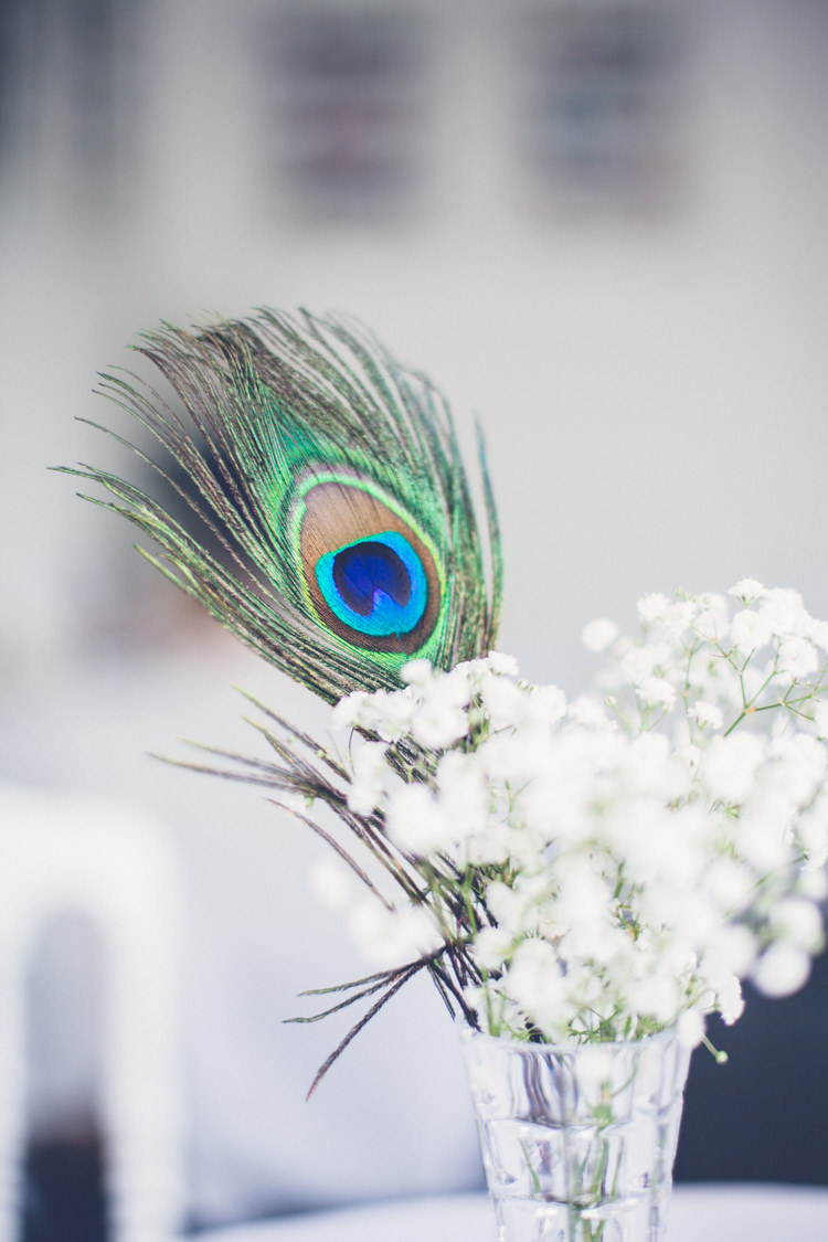Peacock Feather Flowers Centrepiece Romantic Parisian Garden Wedding http://www.eva-photography.com/