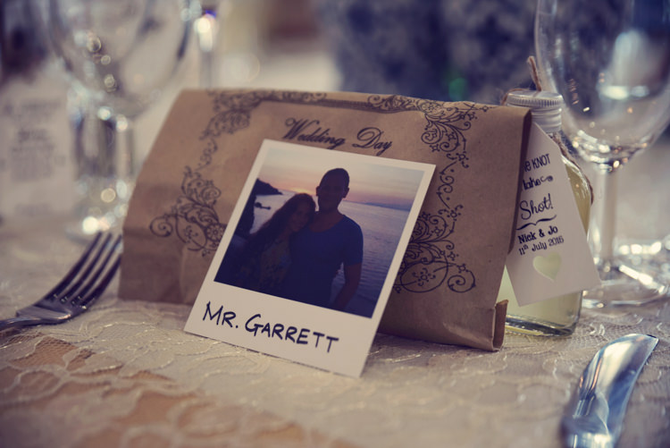 Polaroid Place Name Setting Classic Elegant Village Hall Wedding http://www.jessicaraphaelphotography.com/