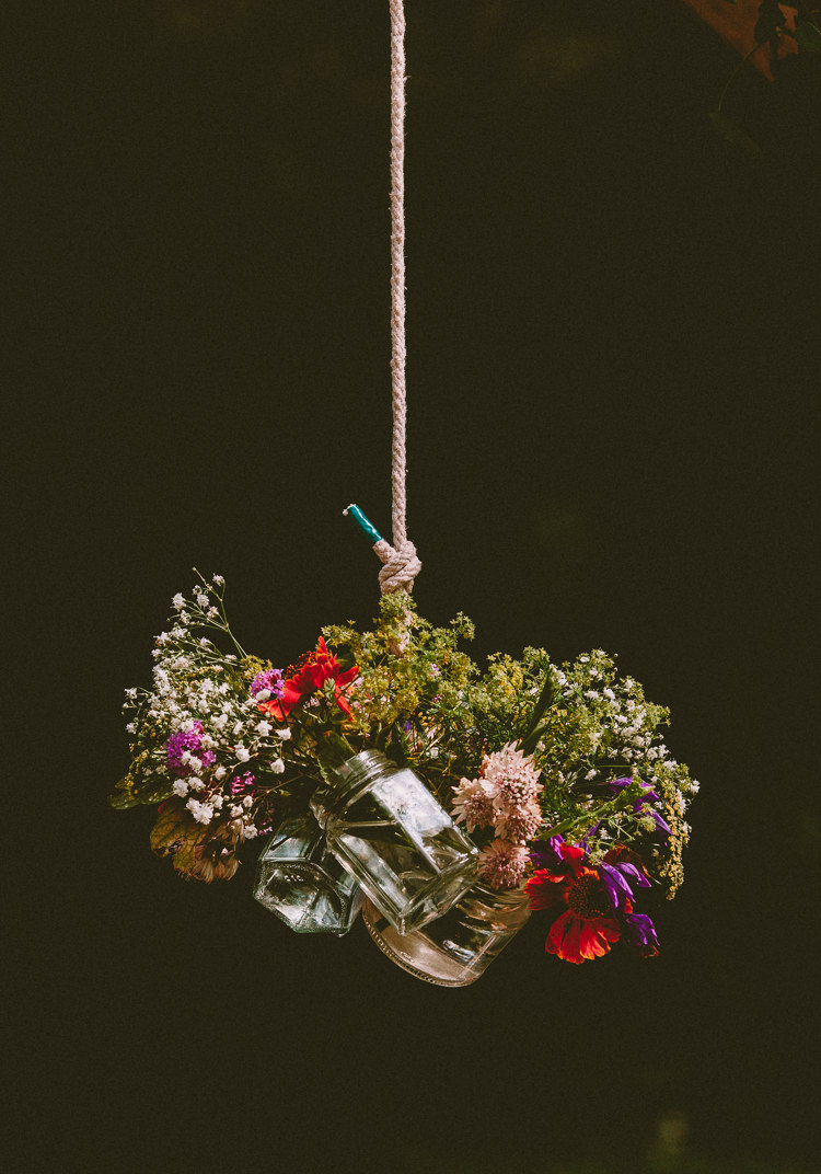 Hanging Jar Flowers Decor Country Crafty Colourful Weekend Party Wedding http://www.noeldeasington.com/