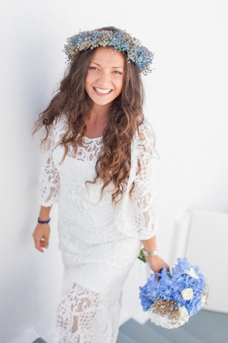 Flower Crown Bride Bridal Bohemian Blue White Santorini Engagement http://www.robertafacchini.com/