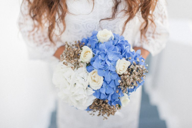 Hydrangea Rose Bouquet Flowers Bride Bridal Bohemian Blue White Santorini Engagement http://www.robertafacchini.com/
