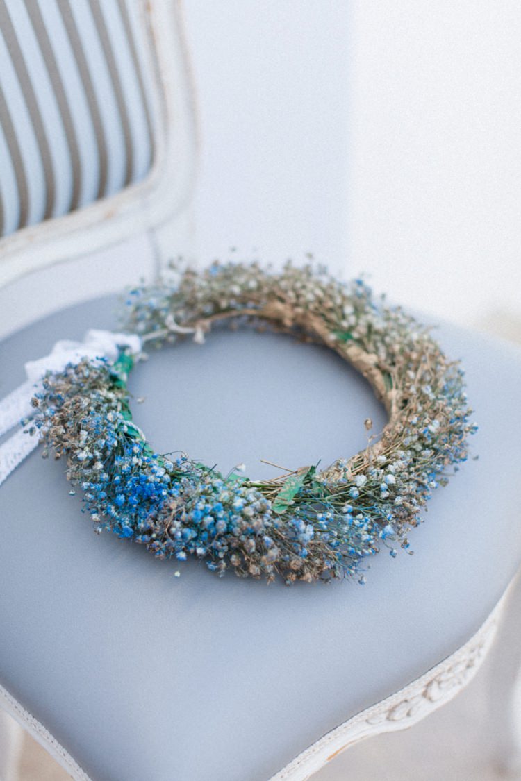 Flower Crown Bride Bridal Wedding Bohemian Blue White Santorini Engagement http://www.robertafacchini.com/