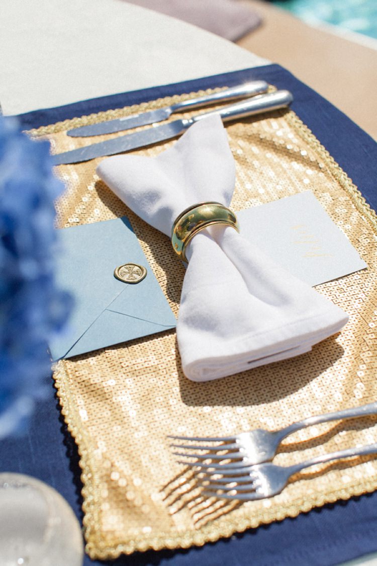Bow Tie Napkin Sequin Table Mat Bohemian Blue White Santorini Engagement http://www.robertafacchini.com/