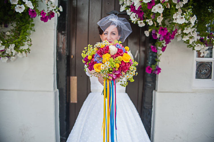 Bouquet Ribbons Flowers Bride Bridal Rainbow Riverside DIY Colourful Wedding http://www.robfarrellphotography.uk/