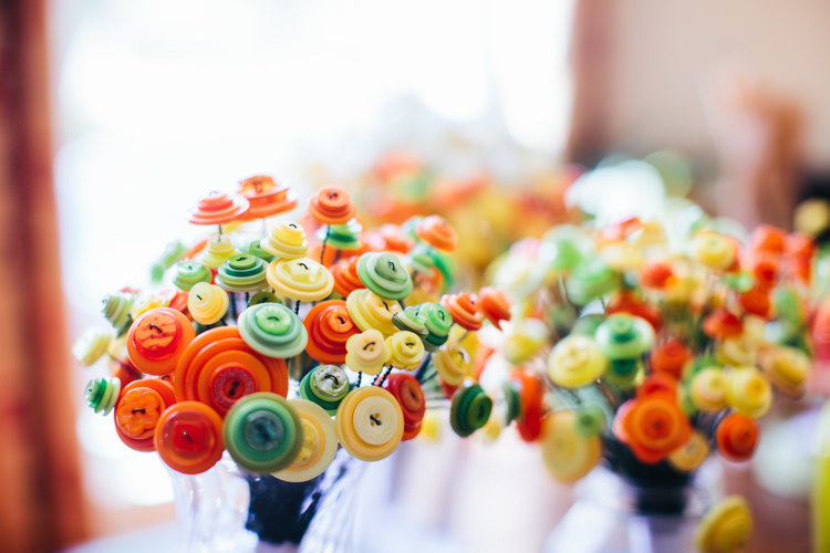 Button Bouquets Alternative Colourful Theatre Wedding http://www.alexbeephoto.com/