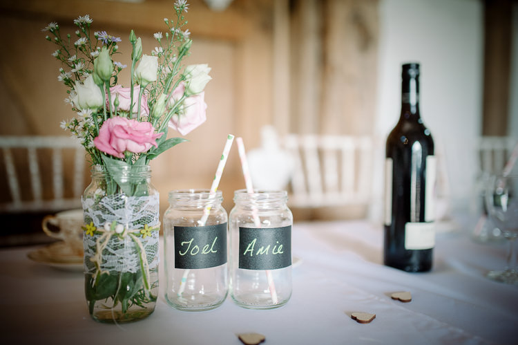 Jam Jar Glasses Pretty Pink Country Cricket Horse Wedding http://andrewbrannanphotography.co.uk/