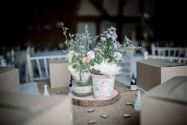 Log Jar Flowers Centrepiece Pretty Pink Country Cricket Horse Wedding http://andrewbrannanphotography.co.uk/