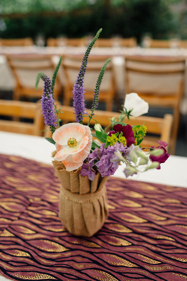 Hessian Jar Flowers Centrepiece Woodland Farm Camping Weekend Wedding http://www.frecklephotography.co.uk/