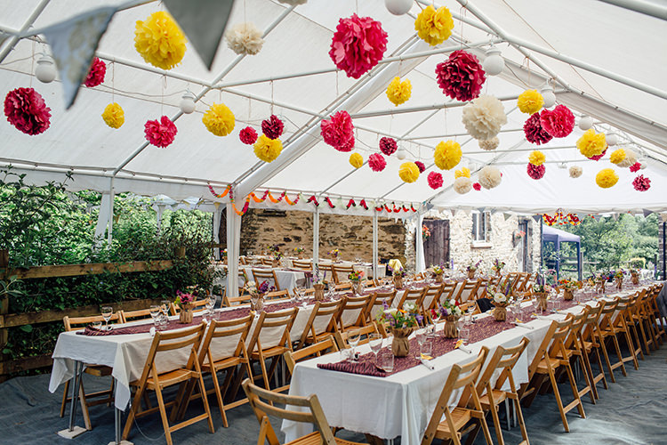 Marquee Pom Poms Woodland Farm Camping Weekend Wedding http://www.frecklephotography.co.uk/