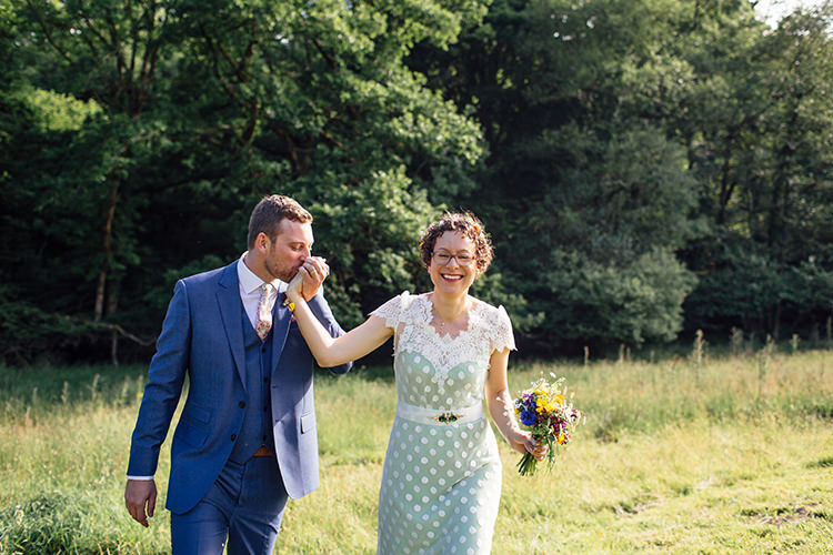 Green Polka Dot Dress Bride Bridal Katya Katya Shehurina Woodland Farm Camping Weekend Wedding http://www.frecklephotography.co.uk/