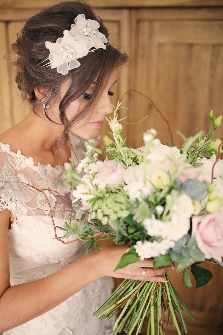 Large Bouquet Flowers Bride Bridal Pink White Green Peony Rose Stylish Pastel Rustic Barn Wedding http://helenrussellphotography.co.uk/