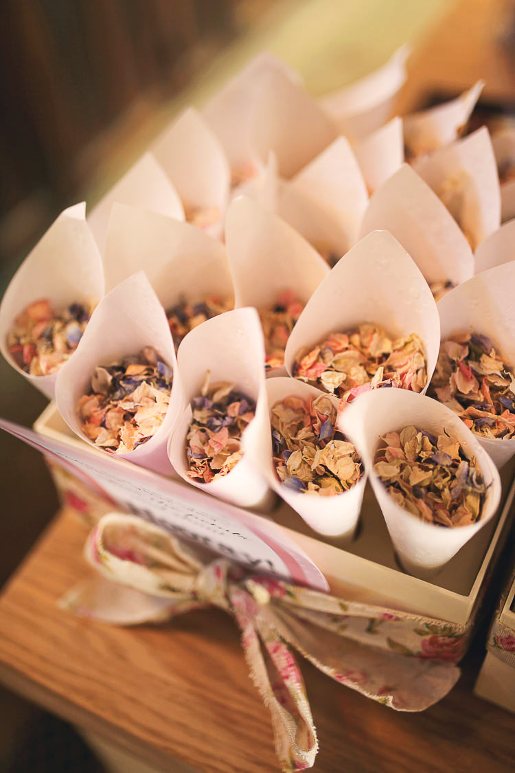 Confetti Cones Petals Stylish Pastel Rustic Barn Wedding http://helenrussellphotography.co.uk/
