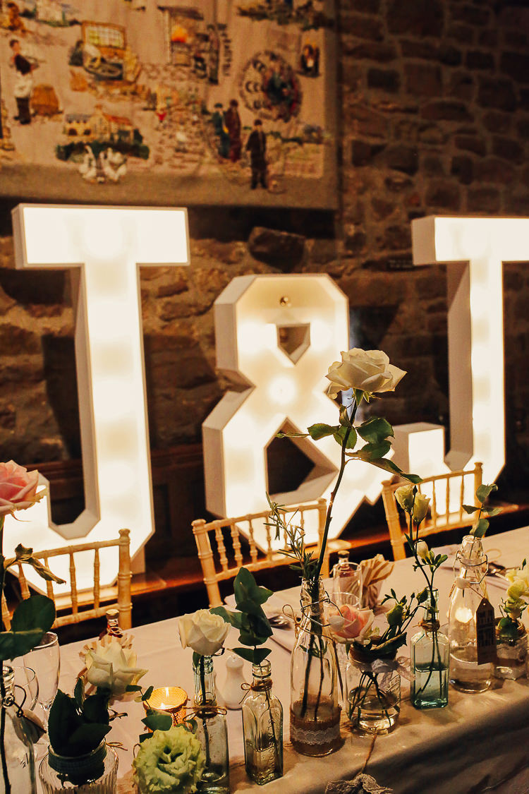 Letter Lights Stylish Pastel Rustic Barn Wedding http://helenrussellphotography.co.uk/ 