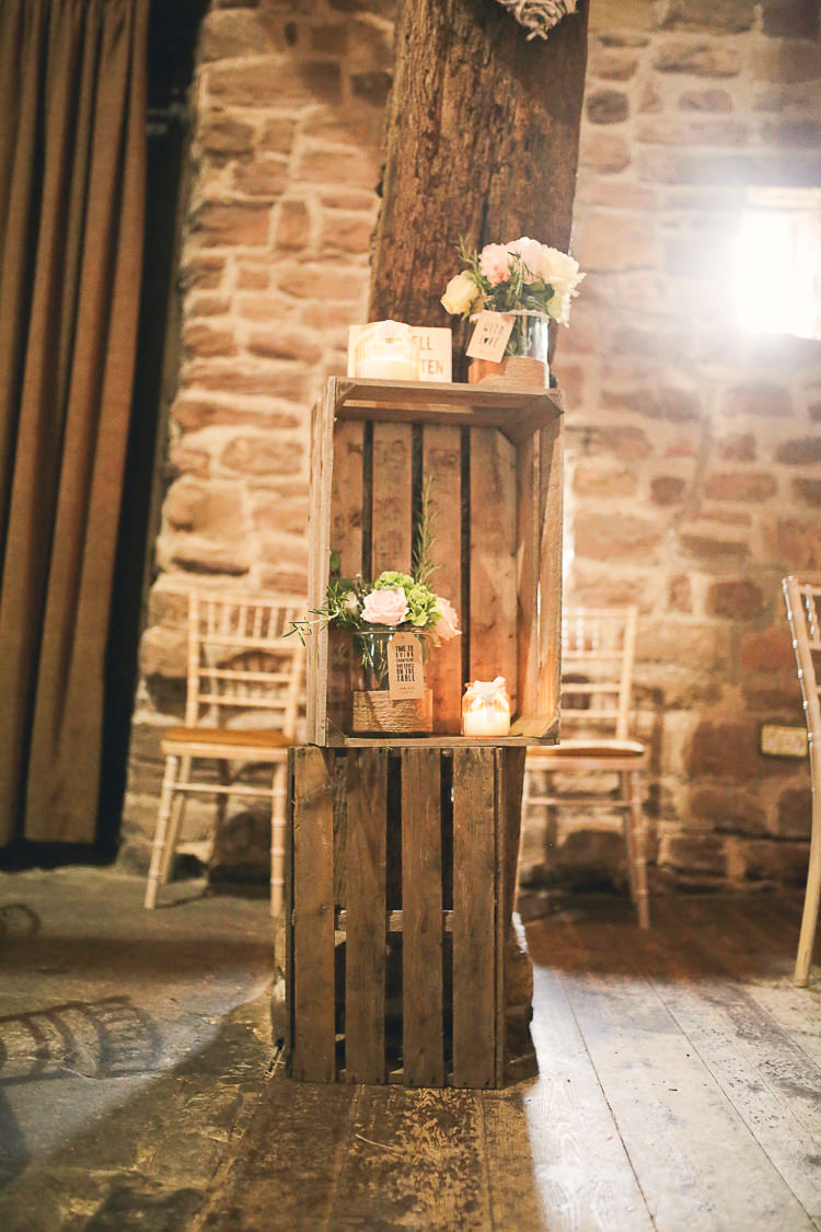 Crate Flowers Stylish Pastel Rustic Barn Wedding http://helenrussellphotography.co.uk/ 