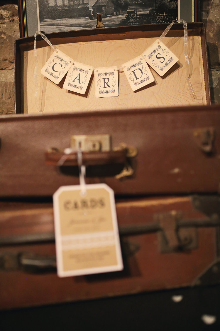Card Suitcase Stylish Pastel Rustic Barn Wedding http://helenrussellphotography.co.uk/