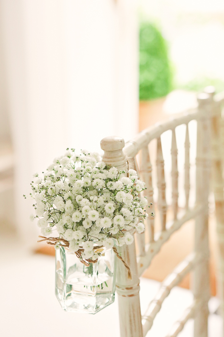 Chair Jar Gypsophila Flowers Rustic Laid Back Tipi Wedding http://helenrussellphotography.co.uk/