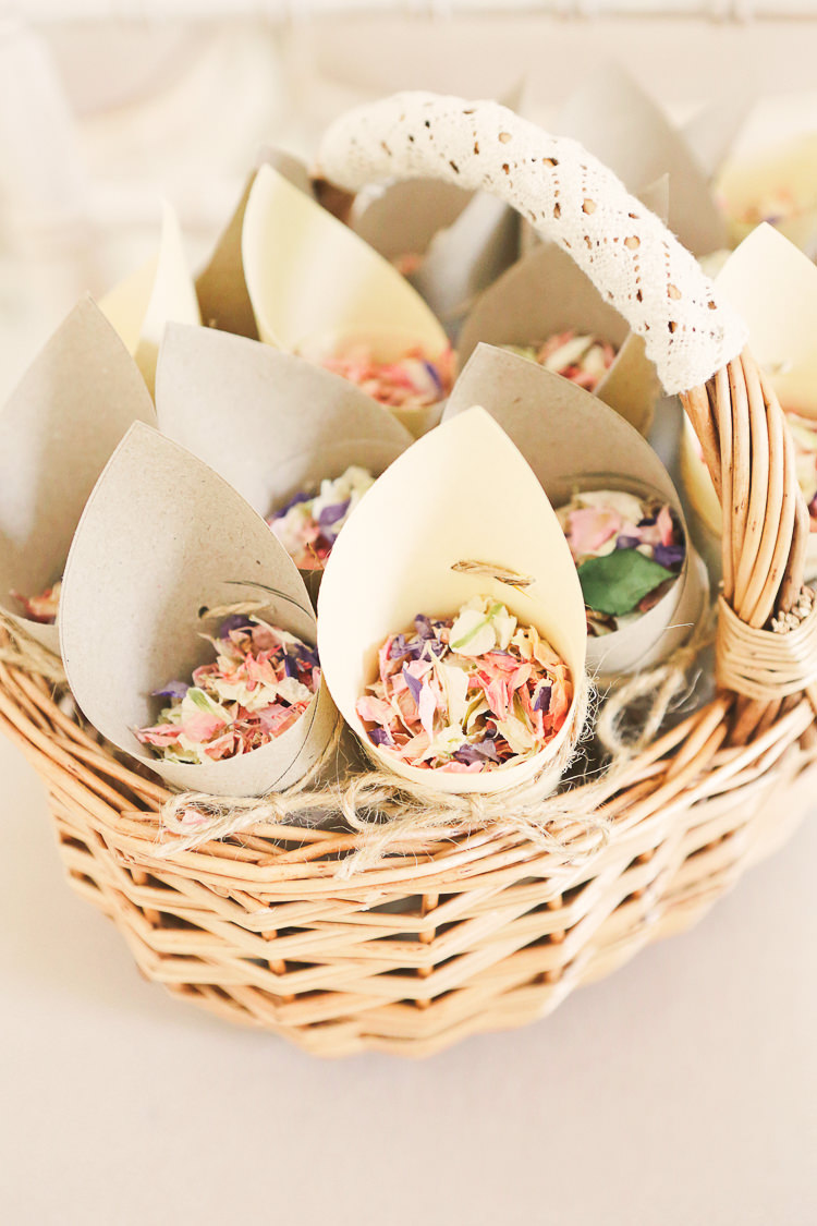 Confetti Cones Basket Petals Rustic Laid Back Tipi Wedding http://helenrussellphotography.co.uk/