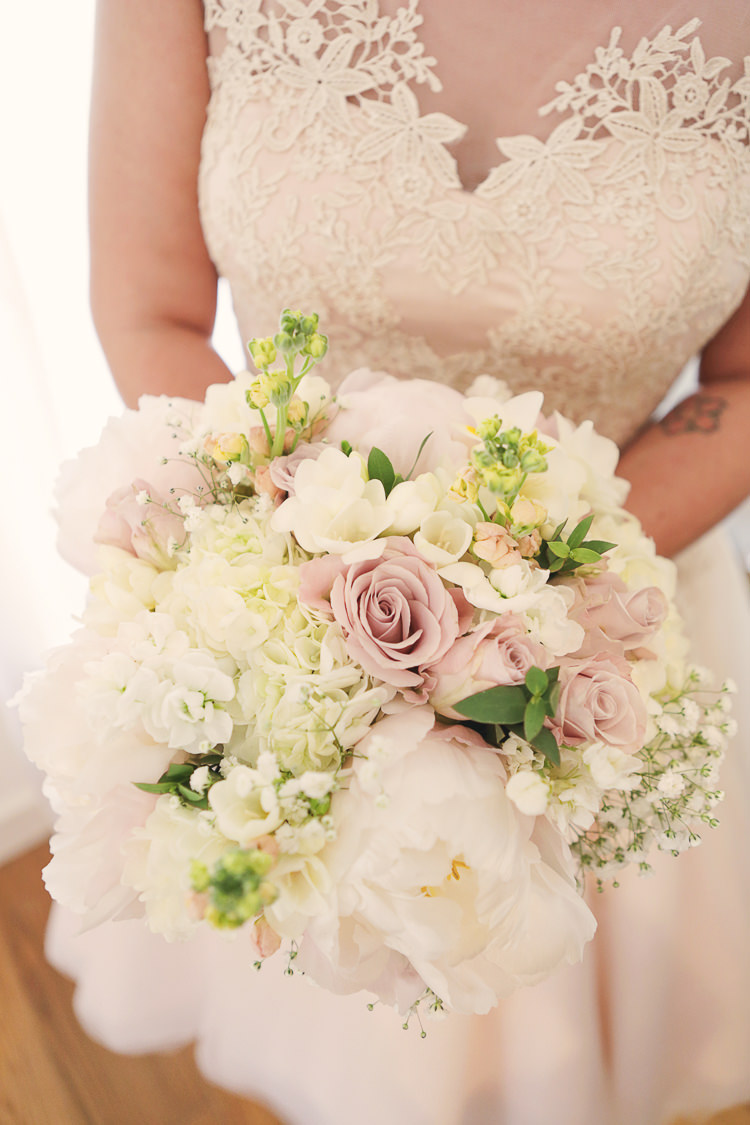 White Pink Peony Rose Hydrangea Bouquet Flowers Bride Bridal Rustic Laid Back Tipi Wedding http://helenrussellphotography.co.uk/