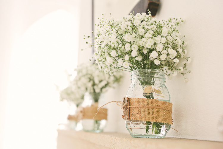 Hessian Jar Gypsophila Flowers Rustic Laid Back Tipi Wedding http://helenrussellphotography.co.uk/