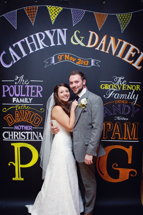 Blackboard Wedding Backdrop Wording Colour http://www.lydiastampsphotography.com/