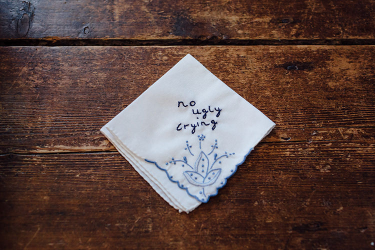 Embriodered Handkerchief Home Made Rustic Eclectic Wedding http://www.frecklephotography.co.uk/