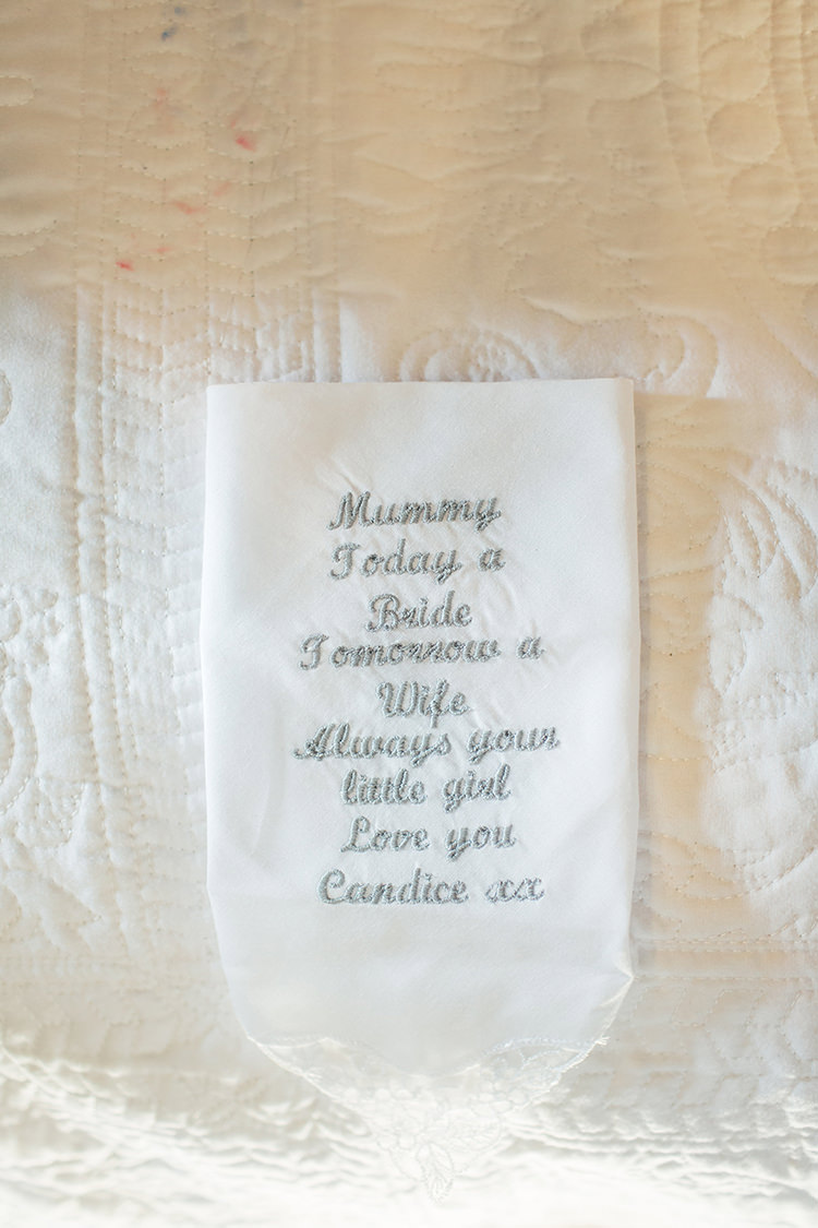 Personalised Handkerchief Gift Mum Home Made Rustic Eclectic Wedding http://www.frecklephotography.co.uk/