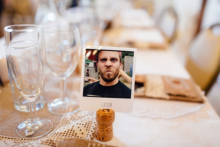 Polaroid Cork Place Name Home Made Rustic Eclectic Wedding http://www.frecklephotography.co.uk/